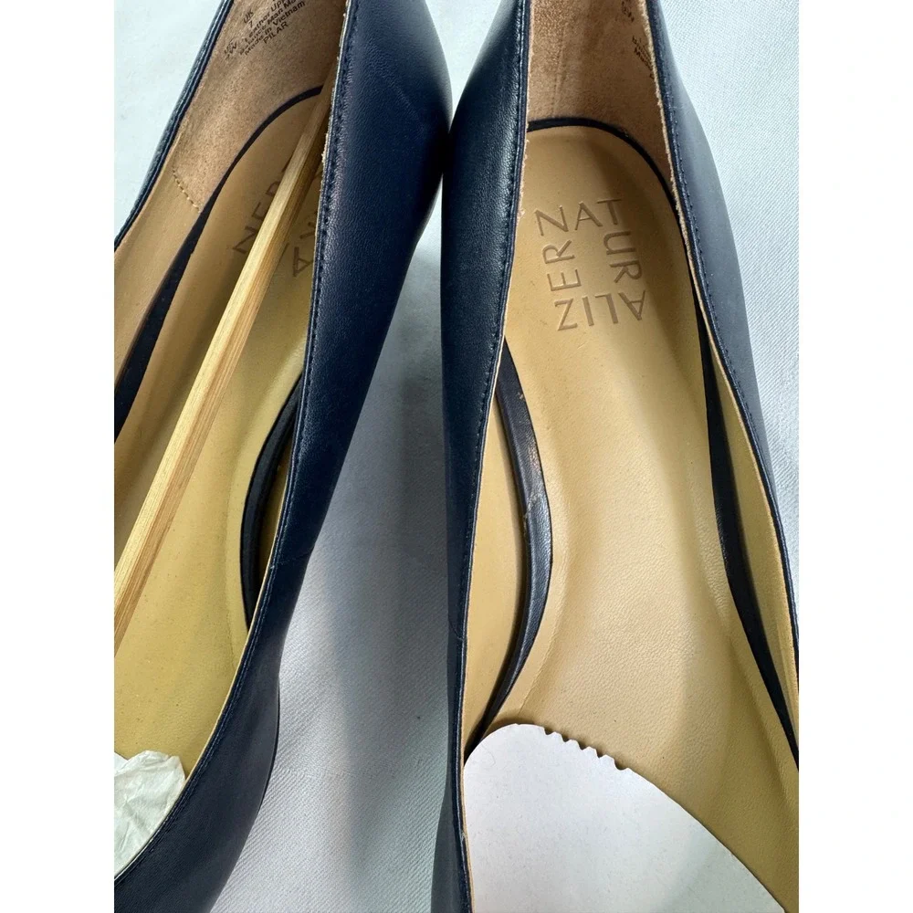 Naturalizer Pilar Navy Blue Leather Wedge Pumps Round Toe Shoes Womens 9W
